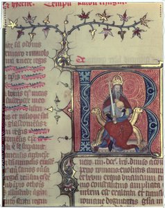 Historiierte Initiale R, die Kaiser Karl den Großen (742-814) darstellt