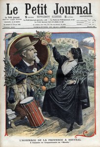 Hommage der Provence an Frédéric Mistral anlässlich des fünfzigsten Jahrestages von „Mireille“ (1859) - In „Le Petit Journal“, Mai 1909 (Gravur)