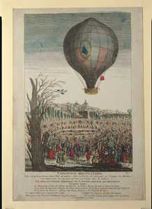 Heißluftballon-Experiment der Gebrüder Montgolfier und François Pilâtre de Rozier (1754-85) in Lyon, 19. Januar 1784 von French School