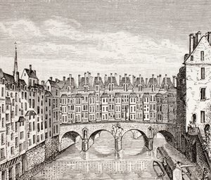 Häuser auf der Saint-Michel-Brücke, Paris, 1875 von French School