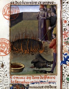 Wie man ein Wildschwein zerlegt - in „Jagd Buch von Gaston Phoebus, Graf von Foix, Herr von Béarn“ von French School