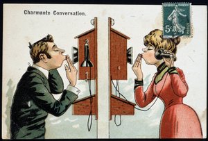 Humoristische Postkarte über das Telefon, Anfang 20. Jahrhundert von French School