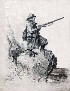 Jäger mit seinem Hund (Zeichnung)