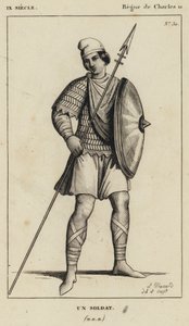 9. Jahrhundert, Herrschaft von Karl II., ein Soldat (Gravur) von French School