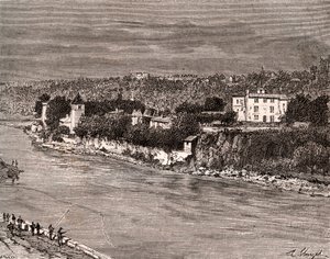 Ile Barbe in der Mitte der Saone, im 9. Arrondissement von Lyon - Gravur in „La France illustree: Geographie, Geschichte, statistische Verwaltung“ von V.-A. Malt-Brown. 1884