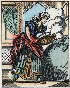 Illustration zu den Märchen aus Tausendundeiner Nacht. Ali-Baba (Ali Baba). Holzstich von Imaging Pellerin - Epinal, sd. Ende des 19. Jahrhunderts.