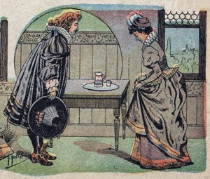 Illustration zum Märchen „Die Schöne und das Biest“: Das Biest wurde ein schönerer Prinz. Gravur von Quinn, um 1890.