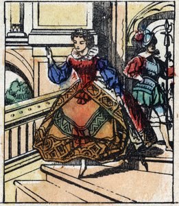 Illustration des Märchens „Aschenputtel oder Der kleine Glasschuh“ von Charles Perrault. Holzschnitt von Imaging Pellerin - Epinal, sp. Ende des 19. Jahrhunderts.
