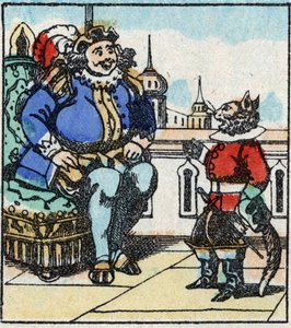 Illustration des Märchens „Der gestiefelte Kater“ von Charles Perrault. Holzstich von Imaging Pellerin - Epinal, Ende des 19. Jahrhunderts von French School