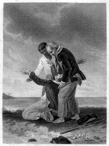 Illustration von „Paul und Virginie“: Paul vor dem Meer. Roman von Henri Bernardin de Saint Pierre, französischer Schriftsteller (1737-1814) von French School