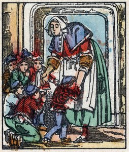Illustration zu dem Märchen „Der kleine Däumling“ von Charles Perrault. Holzstich von Imaging Pellerin - Epinal, sd. Ende des 19. Jahrhunderts.
