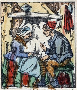 Illustration des Märchens „Der kleine Däumling“ von Charles Perrault. Holzstich aus Imaging Pellerin - Epinal, sp. 19. Jahrhundert. von French School
