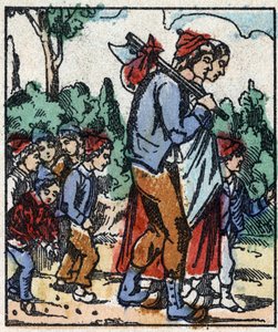Illustration des Märchens „Der kleine Däumling“ von Charles Perrault. Holzschnitt von Imaging Pellerin - Epinal, sp. Ende des 19. Jahrhunderts (Gravur) von French School