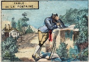 Illustration der Fabel von Jean de La Fontaine: Der Wolf wurde ein Schäfer. Epinal-Bildgebung Ende des 19. Jahrhunderts. von French School