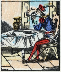 Illustration des Märchens „Die Abenteuer von Grand Flandrin“. Holzschnitt von Imaging Pellerin - Epinal, sp. Ende des 19. Jahrhunderts