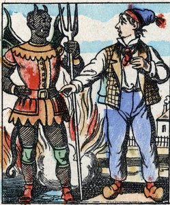 Illustration des Märchens „Die Gabel des Teufels“. Holzschnitt von Imaging Pellerin - Epinal, sp. Ende des 19. Jahrhunderts von French School