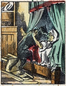 Illustration zu Charles Perraults Märchen „Rotkäppchen“. Holzstich von Imaging Pellerin - Epinal, sd. Ende des 19. Jahrhunderts. von French School