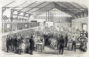 Kaiserin Eugénie und der kaiserliche Prinz besuchen die Banque de France, 23. Juni 1866 - Banknotendruck - Gravur in Le MONDE Illustré vom 07.07.1866