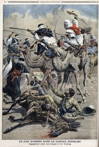 Im englischen Sahara: Kampf zwischen französischen Truppen und Tuaregs, Illustration aus der Zeitung „Le Petit Journal“ vom 17. März von French School