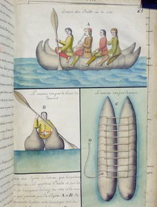 Indianer der Südsee, die Boote namens Balds benutzen von French School