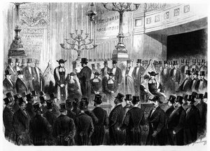 Installation von Lazard Isidor als Oberrabbiner von Frankreich im Jahr 1867 in der Synagoge der Rue Notre-Dame-de-Nazareth in Paris von French School
