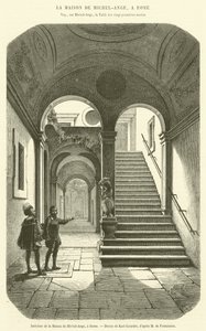 Innenansicht des Hauses von Michelangelo, in Rom (Gravur) von French School