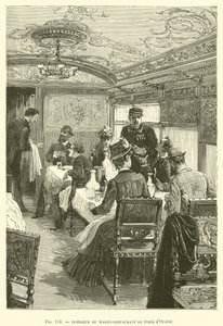 Innenraum des Speisewagens des Orient-Express (Gravur) von French School
