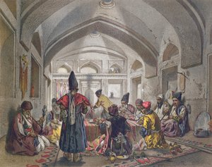Innenraum eines Karawansereis in Persien, Mitte des neunzehnten Jahrhunderts von French School