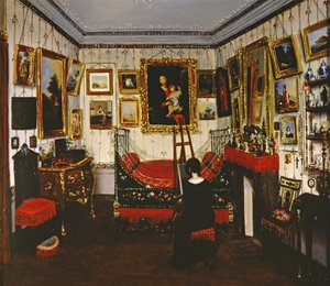Innenraum eines Zimmers mit einer malenden Dame, 1850 von French School
