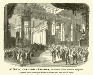 Innenraum eines altägyptischen Tempels während eines Gottesdienstes (Gravur) von French School