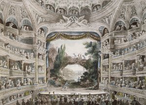 Innenansicht des Théâtre de la Comédie-Française im Jahr 1791, nach einem Original-Aquarell von French School