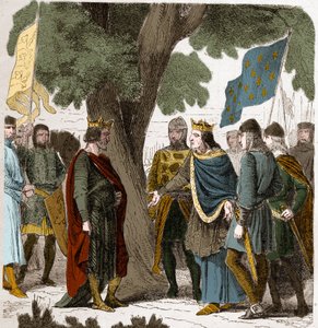 Interview von Gisors in der Oberen Normandie zwischen König Philippe Auguste und König Heinrich II. Plantagenet von England (1133-1189) im Jahr 1188.