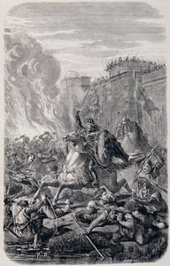 Invasion und Plünderung Roms durch Alarich I., König der Westgoten 410 - in „Geschichte der Päpste, Könige, Königinnen und Kaiser“ von Lachatre, T.1