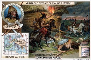 Invasion der Hunnen unter Attila, genannt die Geißel Gottes, im Jahr 444 - Liebig Werbevignette
