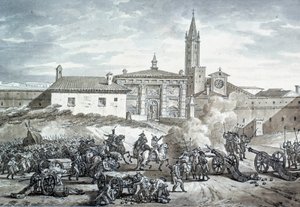 Italienische Landschaft: die Besetzung von Verona durch die französische Armee von Napoleon Bonaparte (1789-1821). Anonyme Zeichnung um 1797. Paris, Louvre Museum