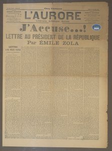 JAccuse-Brief von Emile Zola (1840-1902), veröffentlicht in LAurore, 13. Januar 1898 (Druck)