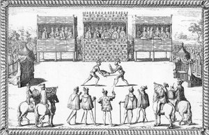 Jarnacs Schlag: Duell von Guy Chabot de Jarnac und Francois de Vivonne de la Chataignerie vor dem Hof in Saint-Germain-en-Laye von French School