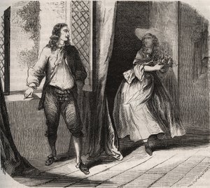 Jean Baptiste Poquelin, genannt Moliere (1622-1673), machte der Komödiantin Mademoiselle de Brie (Catherine Leclerc du Rose) einen Heiratsantrag von French School