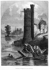 Jean Buridan flieht aus dem Turm von Nesle, 2. Hälfte des 19. Jahrhunderts von French School