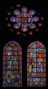 Jean Clement erhält das Banner von St. Denis; St. Nicaise und ein weiterer Heiliger