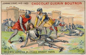 Johanna von Orleans verwundet vor den Mauern von Paris (Chromolithografie) von French School