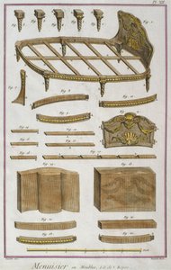 Tischler, eine Couch, Illustration aus der Encyclopedie des Sciences et Metiers von Denis Diderot, graviert von Robert Benard, veröffentlicht um 1770 (Farbstich) von French School