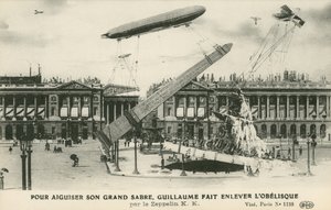 Kaiser Wilhelm II. stellt sich vor, den Obelisken von Paris mit einem Zeppelin zu entfernen