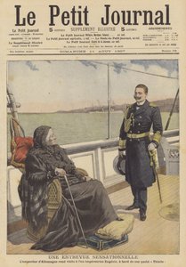 Kaiser Wilhelm II. von Deutschland besucht die Ex-Kaiserin Eugenie, Witwe von Napoleon III. von Frankreich, auf ihrer Yacht Thistle