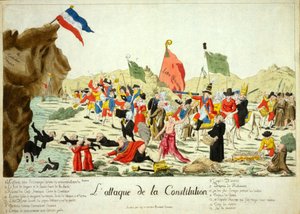 Der Angriff auf die Verfassung, veröffentlicht 1792 (handkolorierte Gravur) von French School