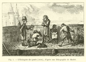 Der Schaufensterdekorateur der Brücken, 1818, nach einer Lithographie von Marlet von French School
