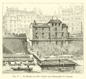 Die Leichenhalle im Jahr 1830, nach einer Lithographie der Zeit