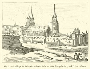 Die Abtei Saint-Germain des Prés im Jahr 1545, Blick vom großen Pré aux Clercs