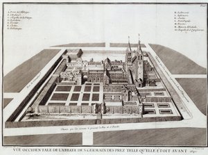 Die Abtei von Saint Germain vor 1640 - in „Geschichte der Abtei von St. Germain des Prés“ von Dom Jacques Bouillart, ed. Dupuis, Paris von French School