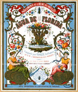 Etikett für Aqua de Florida Parfüm aus dem Parfümladen La Reine des Abeilles, Paris, 2. Hälfte des 19. Jahrhunderts von French School